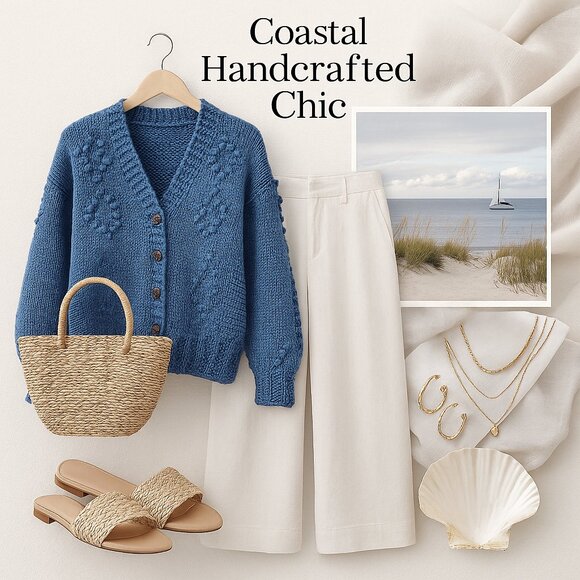 Las Manos Hand Knit 100% Cotton Sweater (L) - Picture 3 of 9